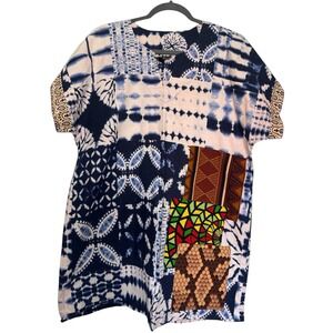 Monsio Couture Size Large Liberian Fashion African Design Short Sleeve Cotton
